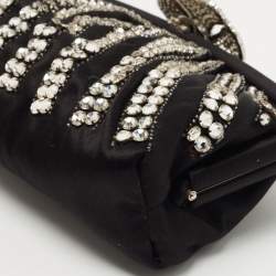 Pre Owned Valentino Black Satin Crystal Embellished Chain Clutch