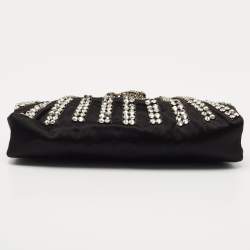 Pre Owned Valentino Black Satin Crystal Embellished Chain Clutch