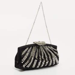 Pre Owned Valentino Black Satin Crystal Embellished Chain Clutch
