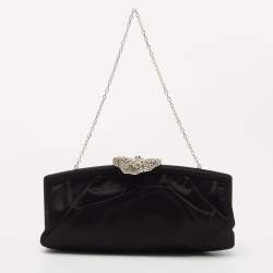 Pre Owned Valentino Black Satin Crystal Embellished Chain Clutch