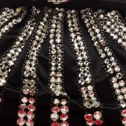 Pre Owned Valentino Black Satin Crystal Embellished Chain Clutch