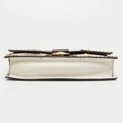 Pre Owned Valentino Black/Cream Floral Print Leather Rockstud Wristlet Clutch