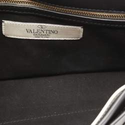 Pre Owned Valentino Black/Cream Floral Print Leather Rockstud Wristlet Clutch