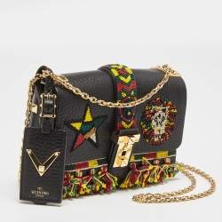 Pre Owned Valentino Black Leather Micro B Rockstud Beaded Shoulder Bag