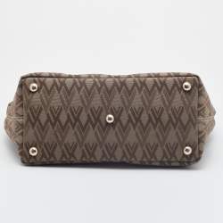 Pre Owned Valentino Brown/Light Green Monogram Canvas and Leather Shopper Tote