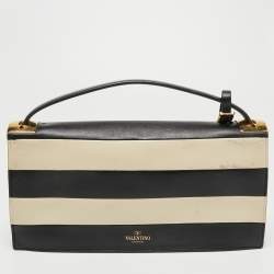 Pre Owned Valentino Black/White Striped Leather My Rockstud Top Handle Bag