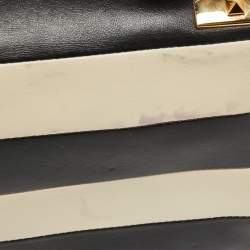 Pre Owned Valentino Black/White Striped Leather My Rockstud Top Handle Bag
