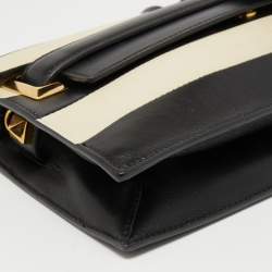 Pre Owned Valentino Black/White Striped Leather My Rockstud Top Handle Bag