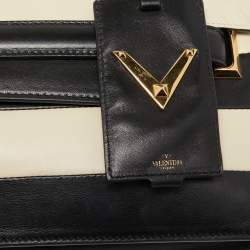Pre Owned Valentino Black/White Striped Leather My Rockstud Top Handle Bag