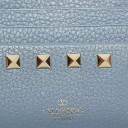 Pre Owned Valentino Blue Leather Rockstud Zip Card Holder
