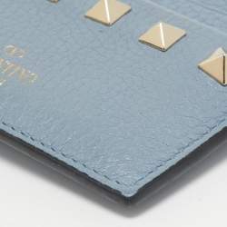 Pre Owned Valentino Blue Leather Rockstud Zip Card Holder