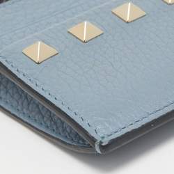Pre Owned Valentino Blue Leather Rockstud Zip Card Holder