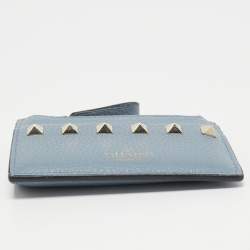 Pre Owned Valentino Blue Leather Rockstud Zip Card Holder
