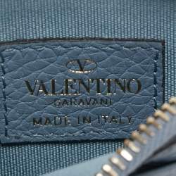 Pre Owned Valentino Blue Leather Rockstud Zip Card Holder