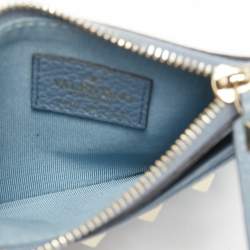 Pre Owned Valentino Blue Leather Rockstud Zip Card Holder