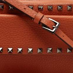 Pre Owned Valentino Brown Leather Rockstud Pocket Camera Crossbody Bag