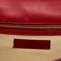 Pre Owned Valentino Red Leather Medium Glam Lock Chain Shoulder Bag