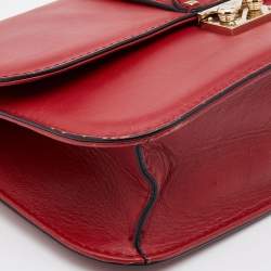 Pre Owned Valentino Red Leather Medium Glam Lock Chain Shoulder Bag