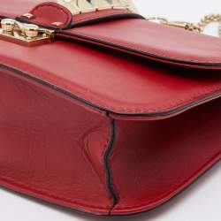 Pre Owned Valentino Red Leather Medium Glam Lock Chain Shoulder Bag
