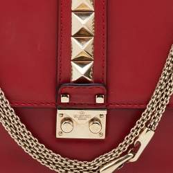 Pre Owned Valentino Red Leather Medium Glam Lock Chain Shoulder Bag