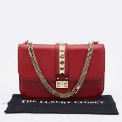 Pre Owned Valentino Red Leather Medium Glam Lock Chain Shoulder Bag