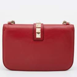 Pre Owned Valentino Red Leather Medium Glam Lock Chain Shoulder Bag