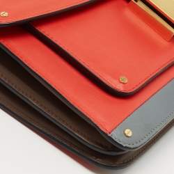 Pre Owned Valentino Grey/Orange Leather Rivet Colorblock Shoulder Bag