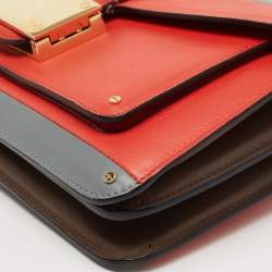 Pre Owned Valentino Grey/Orange Leather Rivet Colorblock Shoulder Bag