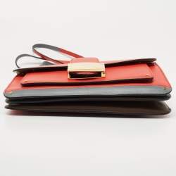 Pre Owned Valentino Grey/Orange Leather Rivet Colorblock Shoulder Bag