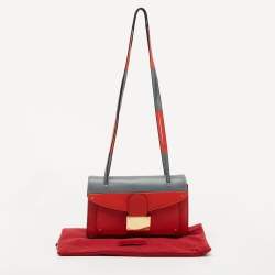 Pre Owned Valentino Grey/Orange Leather Rivet Colorblock Shoulder Bag