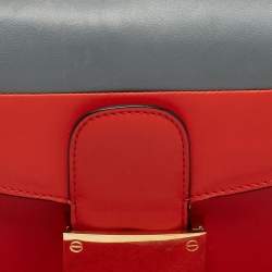 Pre Owned Valentino Grey/Orange Leather Rivet Colorblock Shoulder Bag