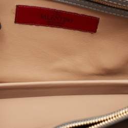 Pre Owned Valentino Grey/Orange Leather Rivet Colorblock Shoulder Bag