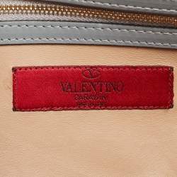 Pre Owned Valentino Grey/Orange Leather Rivet Colorblock Shoulder Bag
