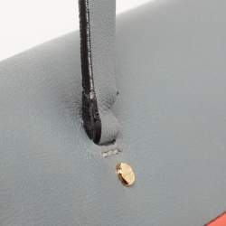 Pre Owned Valentino Grey/Orange Leather Rivet Colorblock Shoulder Bag