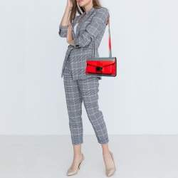 Pre Owned Valentino Grey/Orange Leather Rivet Colorblock Shoulder Bag