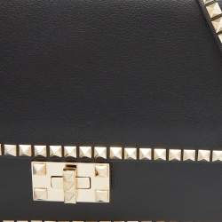 Pre Owned Valentino Black Leather No Limit Rockstud Top Handle Bag