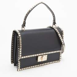 Pre Owned Valentino Black Leather No Limit Rockstud Top Handle Bag