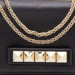 Pre Owned Valentino Black Leather Rockstud Va Va Voom Chain Shoulder Bag
