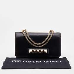 Pre Owned Valentino Black Leather Rockstud Va Va Voom Chain Shoulder Bag