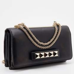 Pre Owned Valentino Black Leather Rockstud Va Va Voom Chain Shoulder Bag