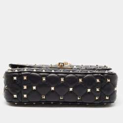 Pre Owned Valentino Black Leather Rockstud Spike Top Handle Bag