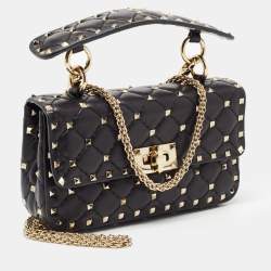 Pre Owned Valentino Black Leather Rockstud Spike Top Handle Bag