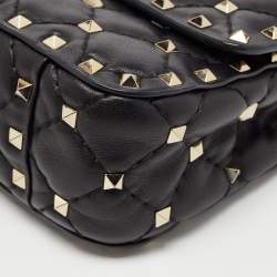 Pre Owned Valentino Black Leather Rockstud Spike Top Handle Bag