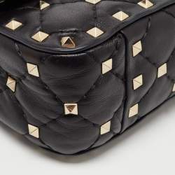Pre Owned Valentino Black Leather Rockstud Spike Top Handle Bag