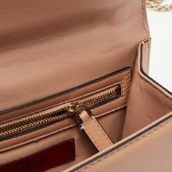 Pre Owned Valentino Beige Leather Small Crystal Embellished Rockstud Glam Lock Flap Bag