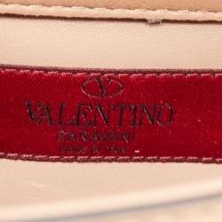 Pre Owned Valentino Beige Leather Small Crystal Embellished Rockstud Glam Lock Flap Bag
