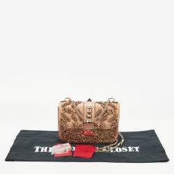 Pre Owned Valentino Beige Leather Small Crystal Embellished Rockstud Glam Lock Flap Bag