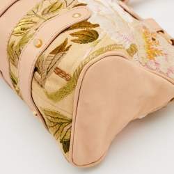 Valentino Beige Leather and Raffia Embroidered Catch Satchel