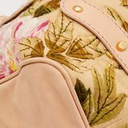 Valentino Beige Leather and Raffia Embroidered Catch Satchel