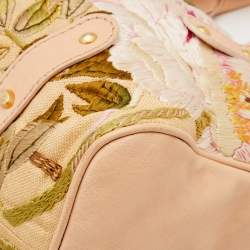 Valentino Beige Leather and Raffia Embroidered Catch Satchel
